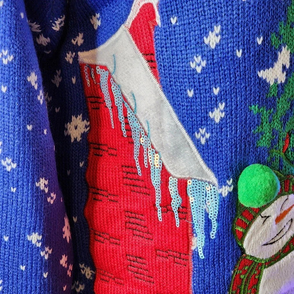 Jolly Sweaters Funny Light Up Ugly Christmas Sweater Snowman Attacks Snowman Lg - Picture 9 of 11